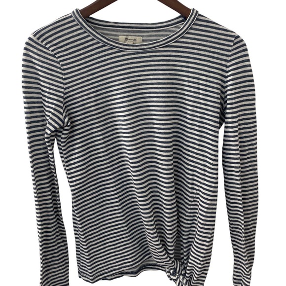 Madewell Tops - Madewell Women's Striped Long Sleeve Knot-Front Shirt Everyday Linen Blend Small